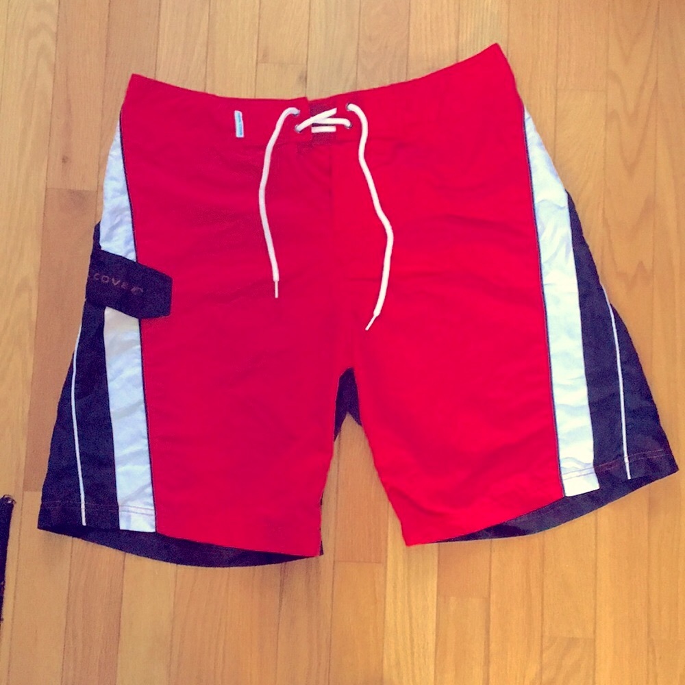 Teal Cove Black/White/Red Board Shorts Size:32 EUC